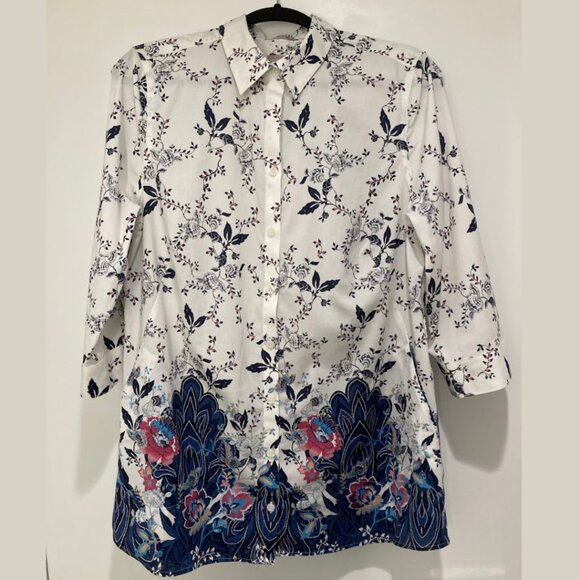 Chico’s Floral Button-Down Tunic Shirt, No-Iron Stain Shield - Picture 10 of 14